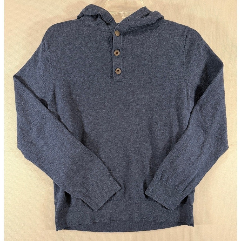 UNTUCKit Bouvier Navy Cotton Linen Henley Hoodie Sweater 41500 Mens Small